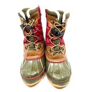 Lands' End Boots Youth Kids' Size 1M Sherpa Lined Red/ Green Snow Duck Boots